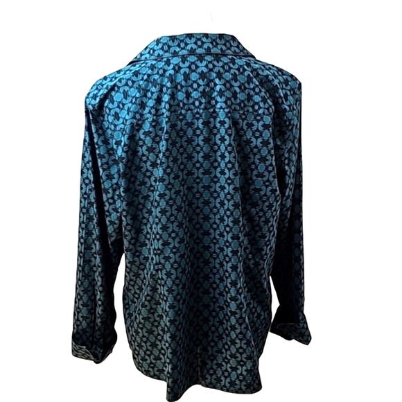 Chico's Womens Sz 16 No Iron Green Geometric 100% Cotton Fairy Button Up Top - Picture 2 of 13